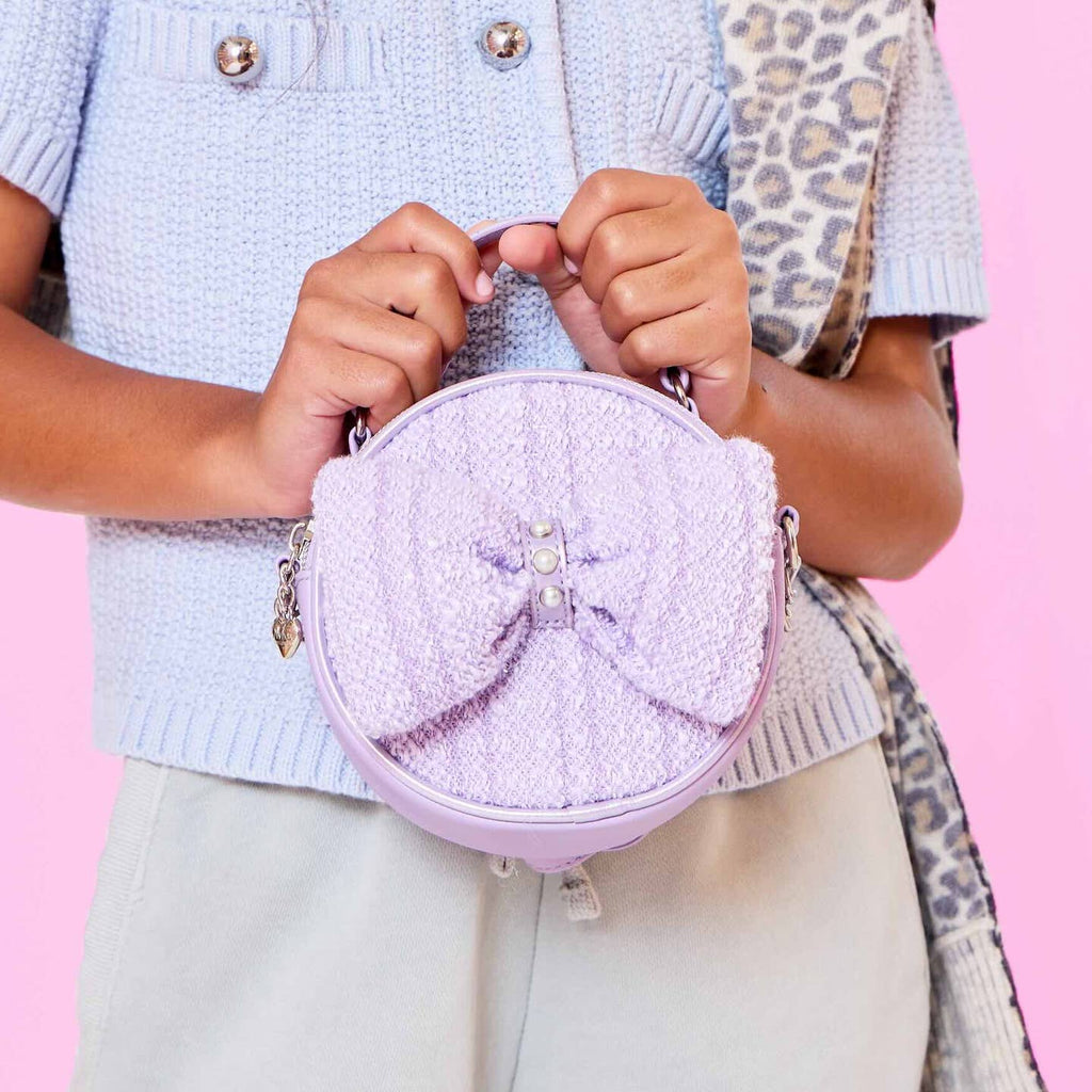 OMG Accessories Tweed Crossbody Bag in Lavender Bow