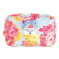 Bella Sleep Spa Quilted Cosmetic Bag in Blue + Rose Floral