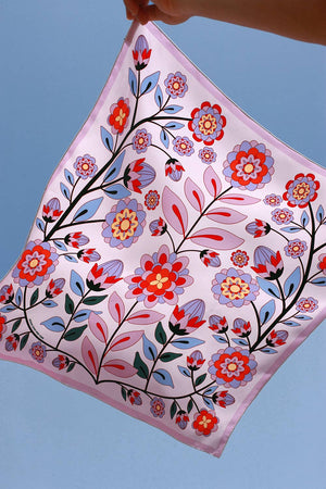 Jessie Zhao New York Double Sided Silk Scarf in Pink Garden