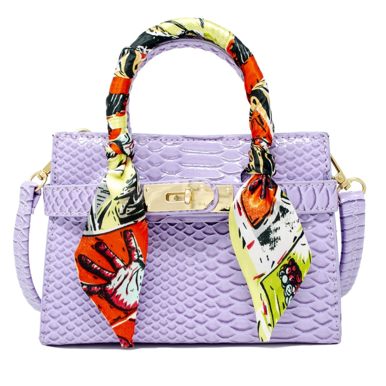Zomi Gems Vivid Crocodile Scarf Handbag in Lavender