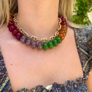 Gemelli - Carissa Chunky Beaded Necklace- Light Blue Chartreuse Mix
