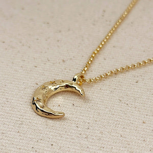 GoldFi 18k Gold Filled Hammered Crescent Moon CZ Necklace