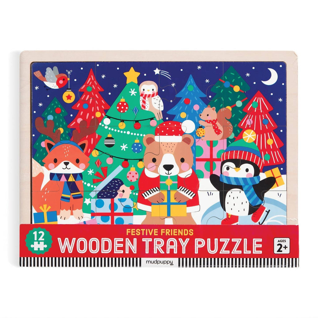 Mudpuppy Festive Friends 12 Piece Wooden Tray Puzzle
