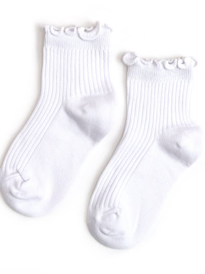 Little Stocking Co. Ribbed Lettuce Trim Midi Socks in White