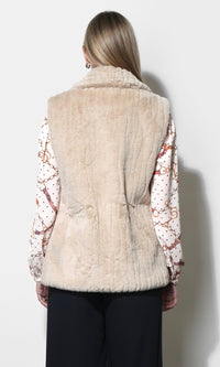 Greylin Cosette Faux Fur Vest With Tie Belt in Oyster