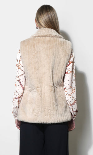Greylin Cosette Faux Fur Vest With Tie Belt in Oyster