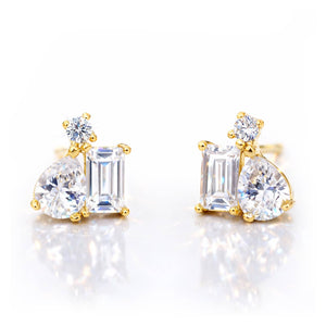 Tai Jewelry - Pear, Baguette, And Tiny CZ Cluster Studs