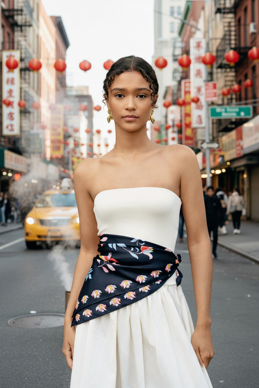 Jessie Zhao New York 25" Double Sided Silk Scarf Midnight Garden