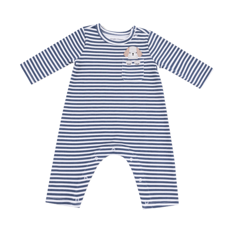 Angel Dear French Striped Romper with Dog Pocket