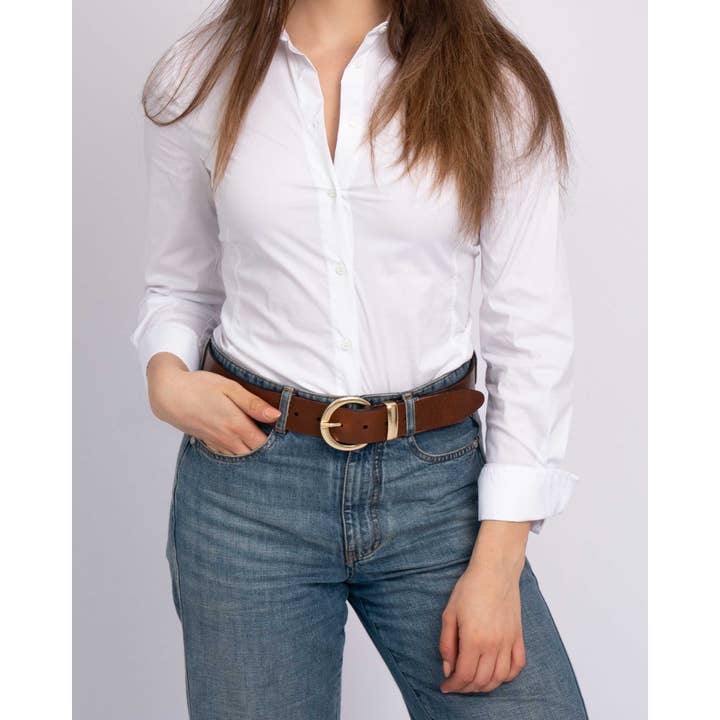 Amsterdam Heritage Gail Belt with Gold Buckle in Cognac