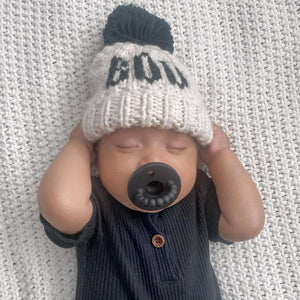 Huggalugs Hand Knit Beanie Hat in BOO