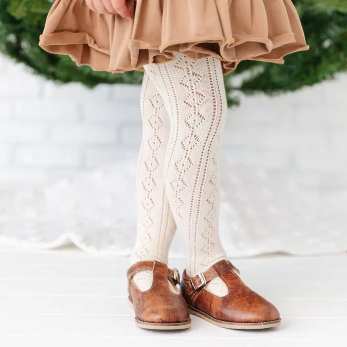 Little Stocking Co. Fancy Knit Tights in Vanilla