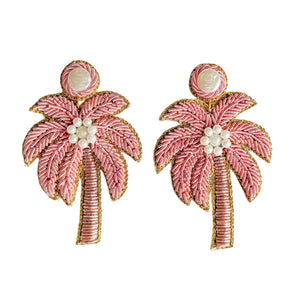 Gaby & Grace  Pink Palm Tree Beaded Earrings
