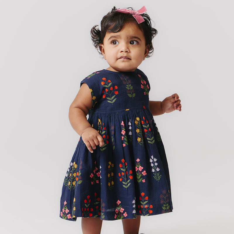 Pink Chicken Baby Girls Marie Dress Set in Navy Field Floral