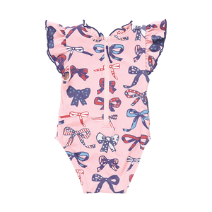 Pink Chicken Baby Jennifer Swimsuit in Pink Patriotic Bows