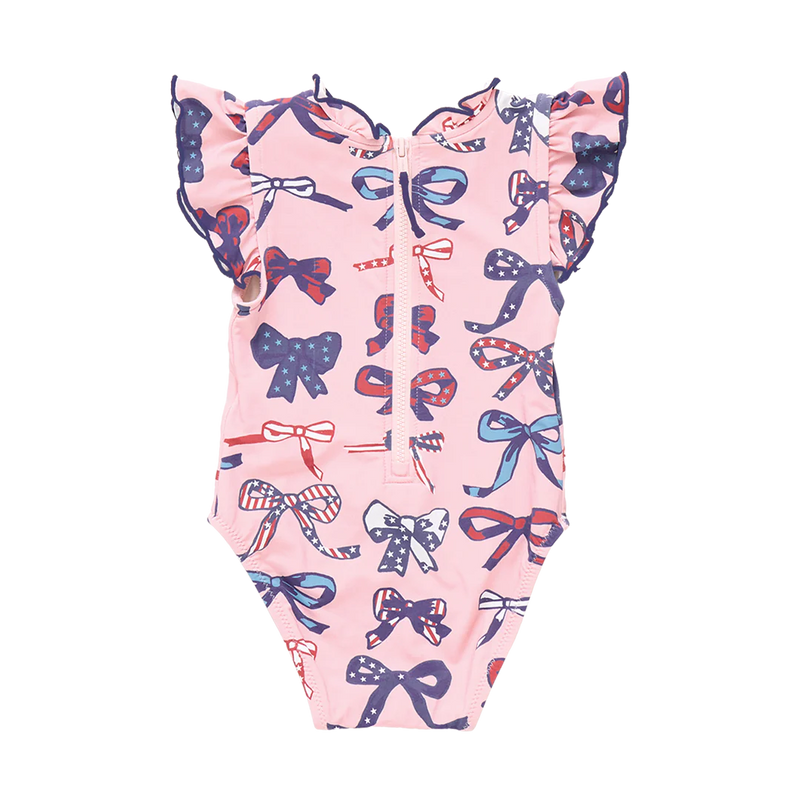 Pink Chicken Baby Jennifer Swimsuit in Pink Patriotic Bows