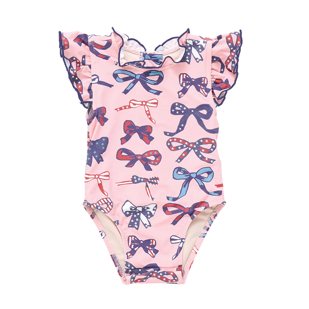 Pink Chicken Baby Jennifer Swimsuit in Pink Patriotic Bows