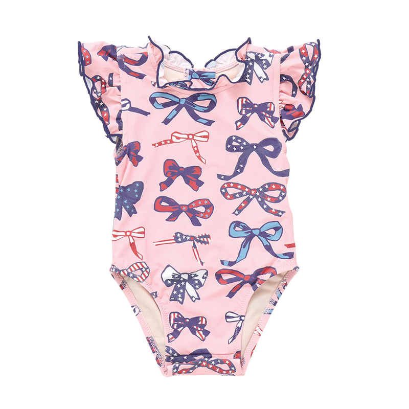 Pink Chicken Baby Jennifer Swimsuit in Pink Patriotic Bows