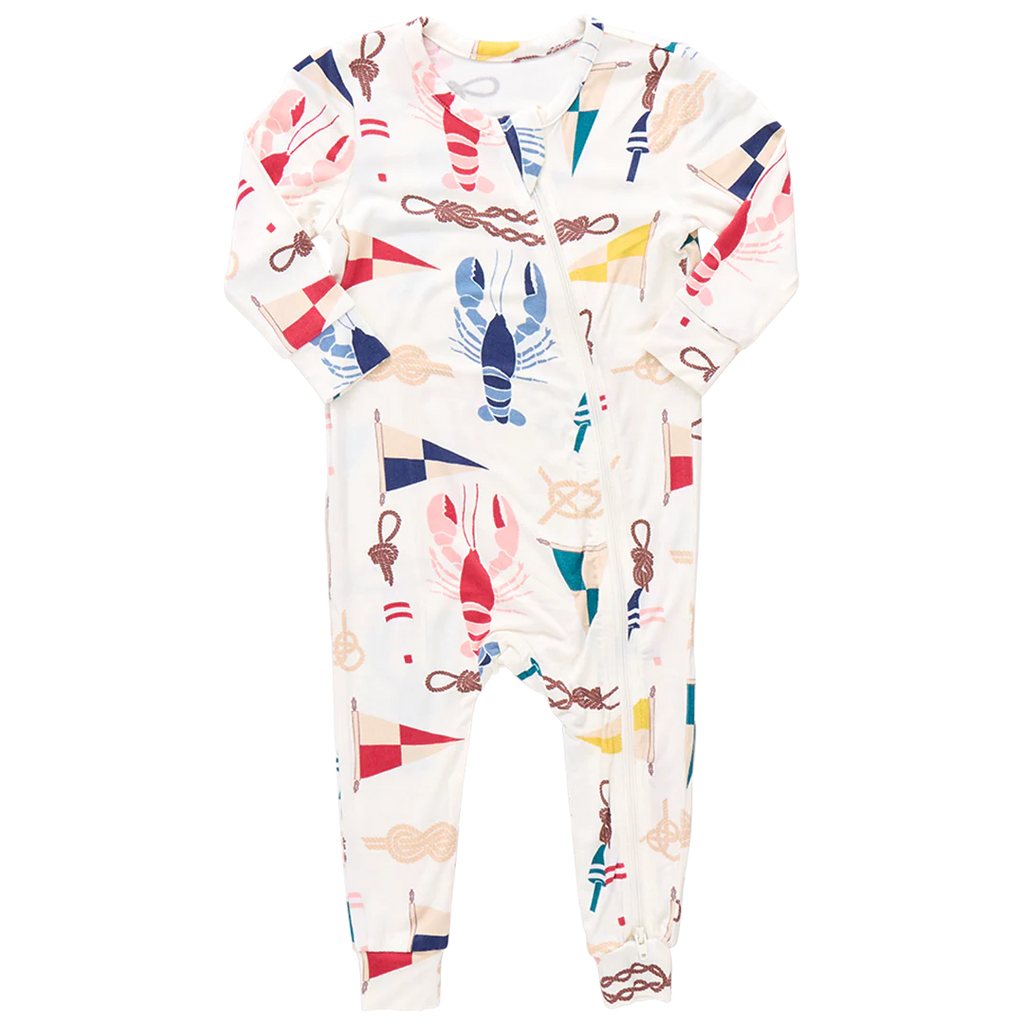 Pink Chicken Bamboo Romper in Nautical Notions