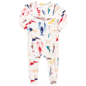 Pink Chicken Bamboo Romper in Nautical Notions