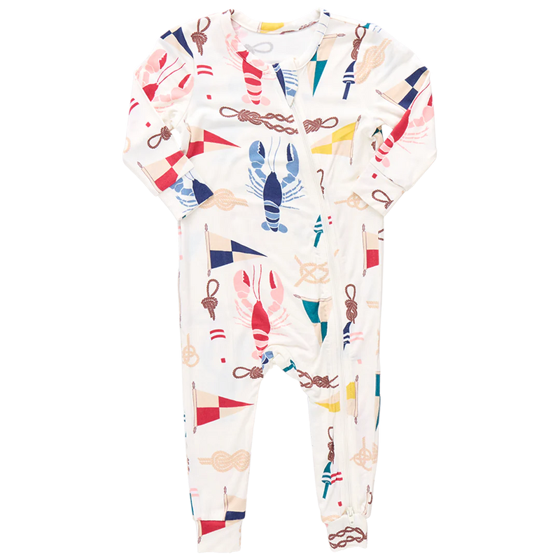 Pink Chicken Bamboo Romper in Nautical Notions