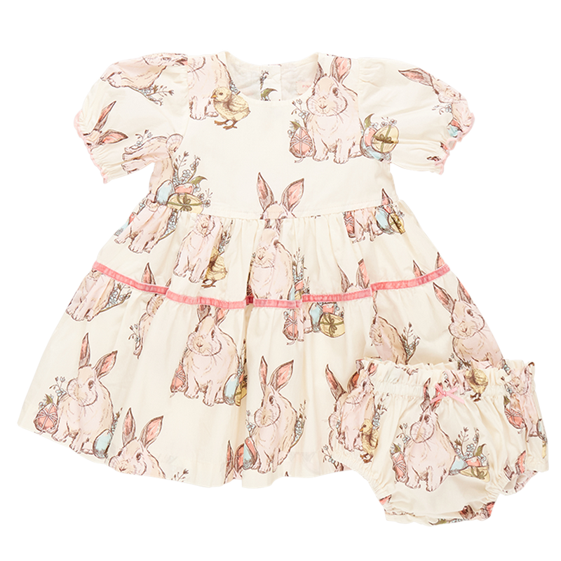 Pink Chicken Baby Maribelle Dress Set in Bunny Friends