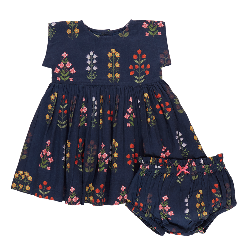 Pink Chicken Baby Girls Marie Dress Set in Navy Field Floral