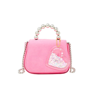 Zomi Gems Tiny Metal Pearl Handle Heart Bag in Pink