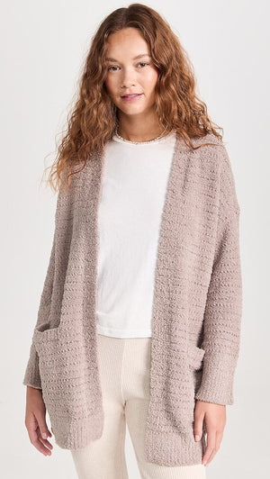 Barefoot Dreams CozyChic Boucle Welt Pocket Cardigan Deep Taupe M