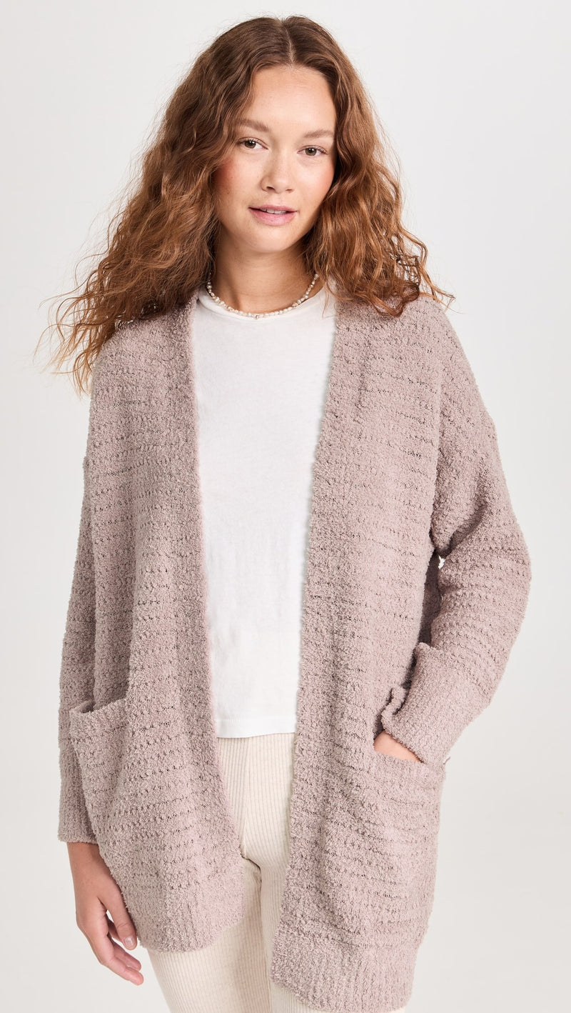 Barefoot Dreams CozyChic Boucle Welt Pocket Cardigan in Deep Taupe