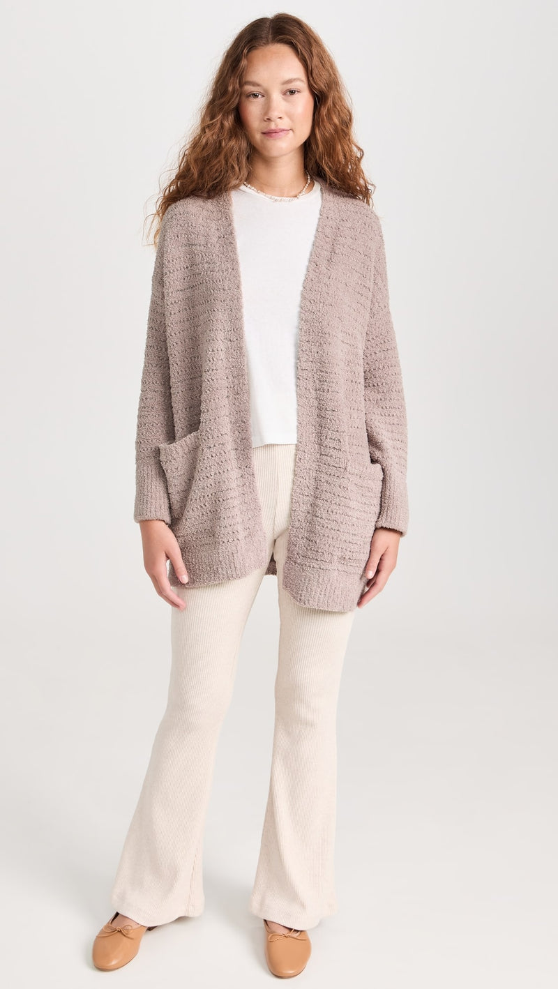 Barefoot Dreams CozyChic Boucle Welt Pocket Cardigan in Deep Taupe