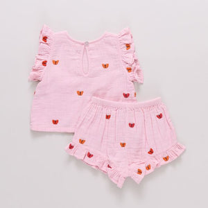 Pink Chicken Roey Set in Butterfly Embroidery