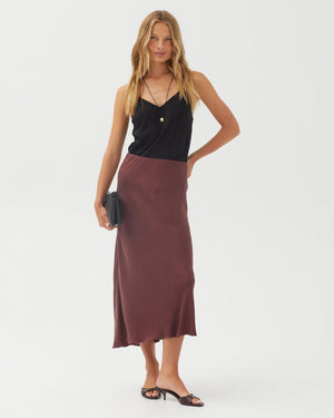 Bella Dahl Bias Maxi Skirt in Black Cherry