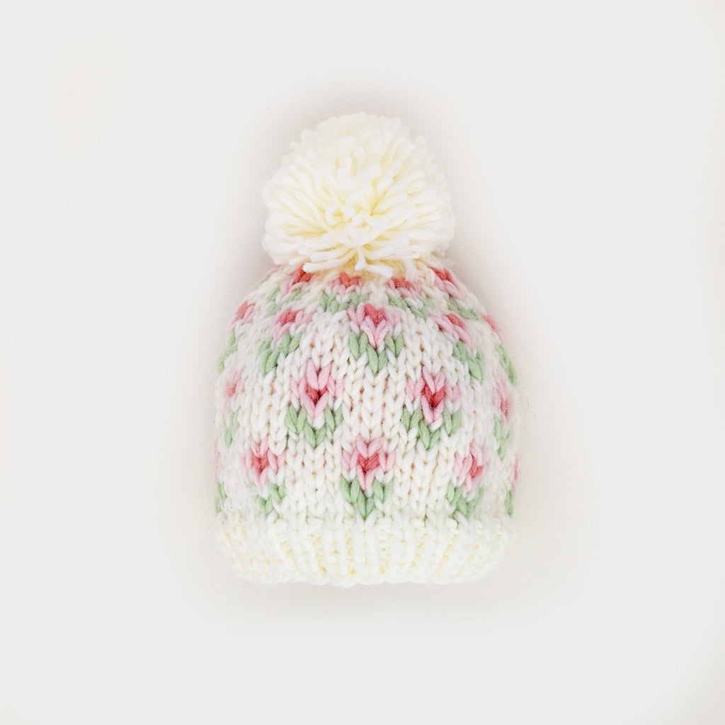 Huggalugs Beanie Hat in White Bitty Blooms
