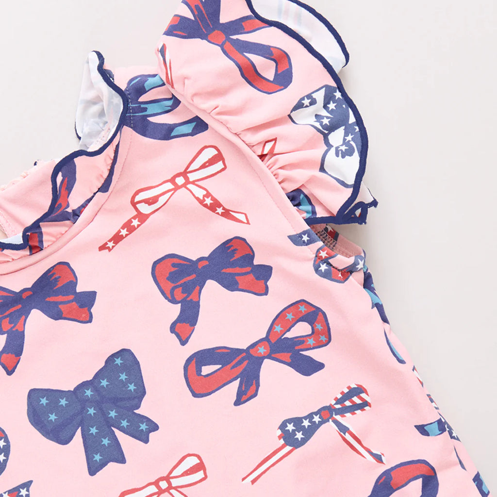 Pink Chicken Baby Jennifer Swimsuit in Pink Patriotic Bows
