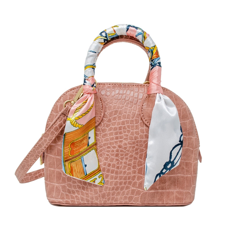 Zomi Gems Crocodile Scarf Moon Handbag in Pink