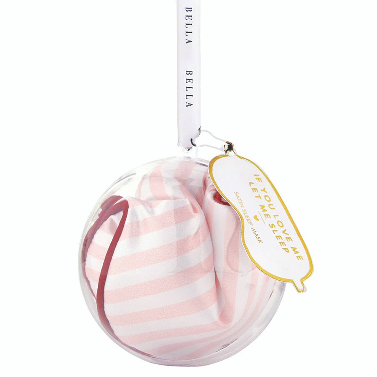 Bella Sleep Spa in Sleep Mask in Ornament in Light Pink Stripe + Burgundy