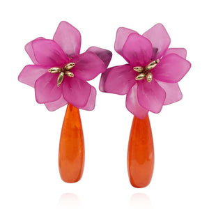 Michael Nash Jewelry Flora Fuchsia Resin Floral Clip On Earring With Orange Drop