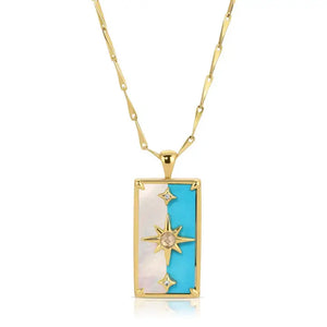 Elizabeth Stone Starman Pendant in Split MOP/Turquoise