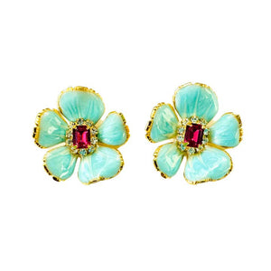 The Pink Reef Hand Painted Small Floral Stud in Sea