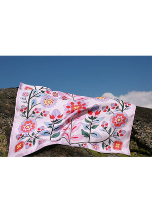Jessie Zhao New York Double Sided Silk Scarf in Pink Garden