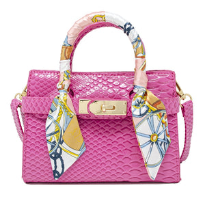 Zomi Gems Vivid Crocodile Scarf Handbag in Hot Pink