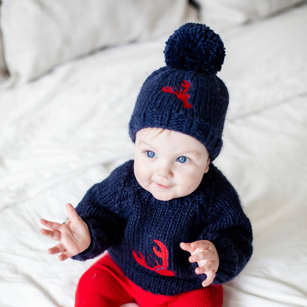 Huggalugs Navy Crewneck Sweater in Lobster