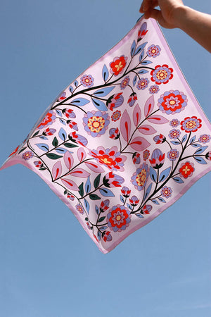 Jessie Zhao New York Double Sided Silk Scarf in Pink Garden