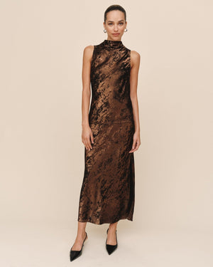 Bella Dahl Cowl Neck Bias Top in Shimmer Bronze