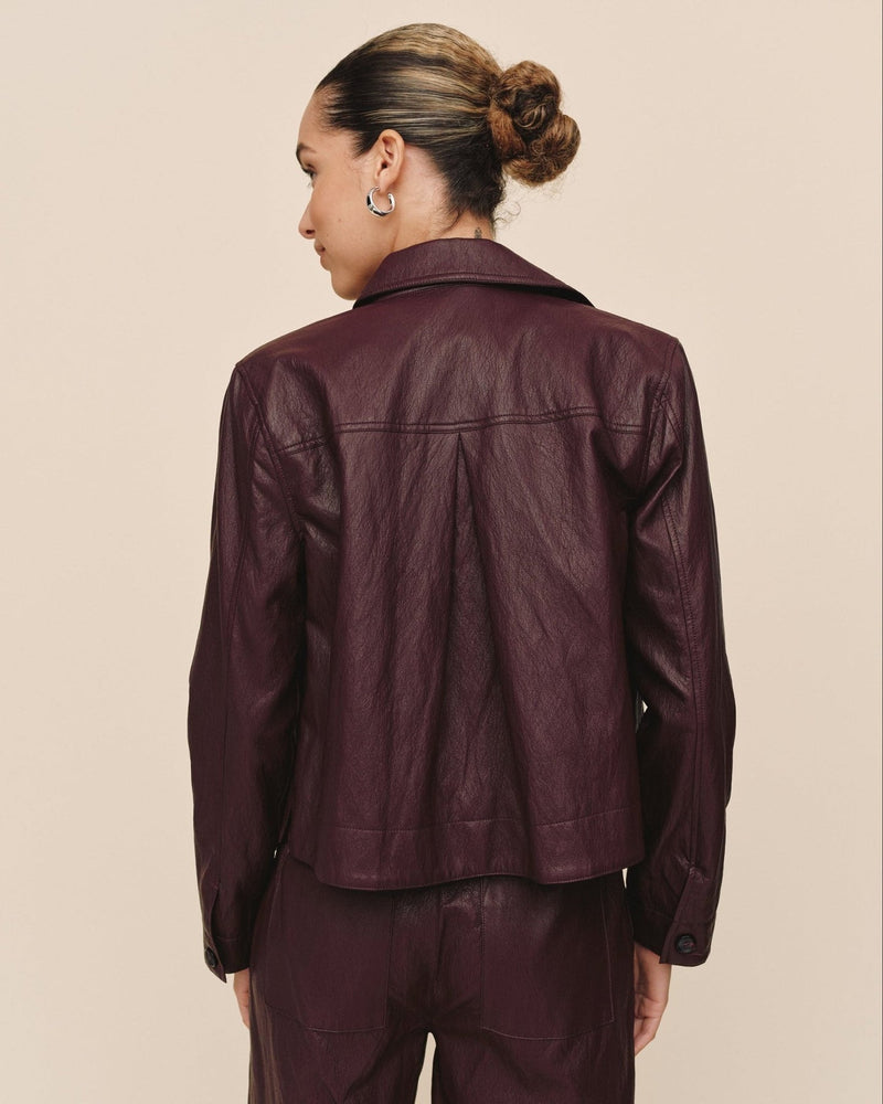 Bella Dahl Crop Pocket Button Down Jacket in Crimson Ember