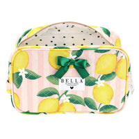 Bella Sleep Spa Quilted Cosmetic Bag in Pink Stripes + Lemons