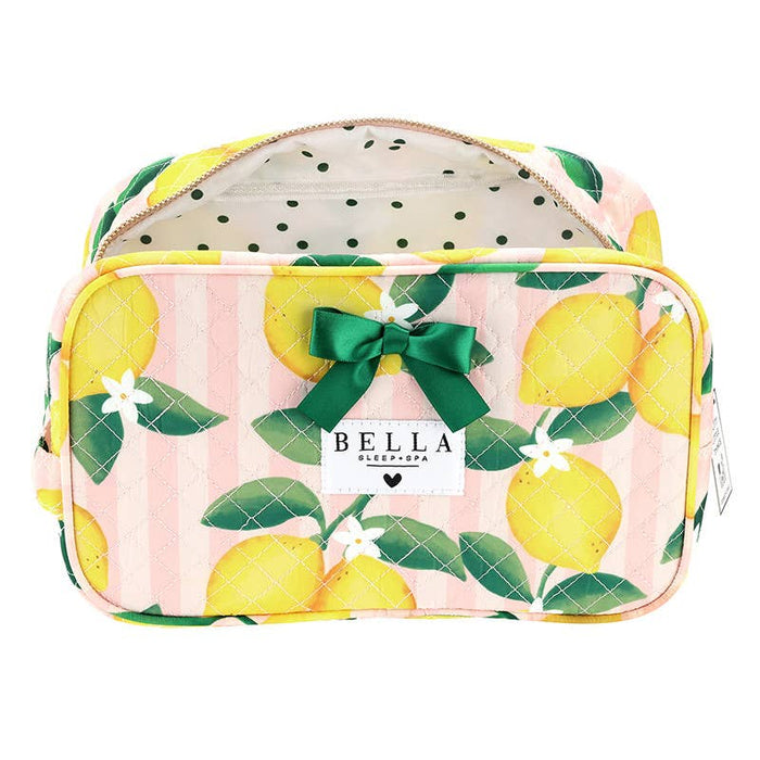 Bella Sleep Spa Quilted Cosmetic Bag in Pink Stripes + Lemons
