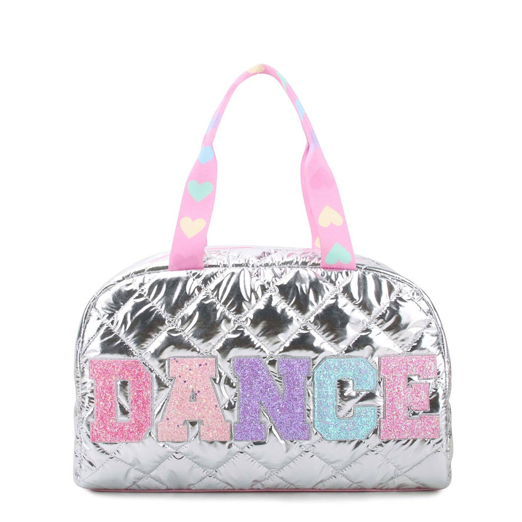 OMG Accessories 'dance' Metallic Quilted Medium Duffle Bag in Silver