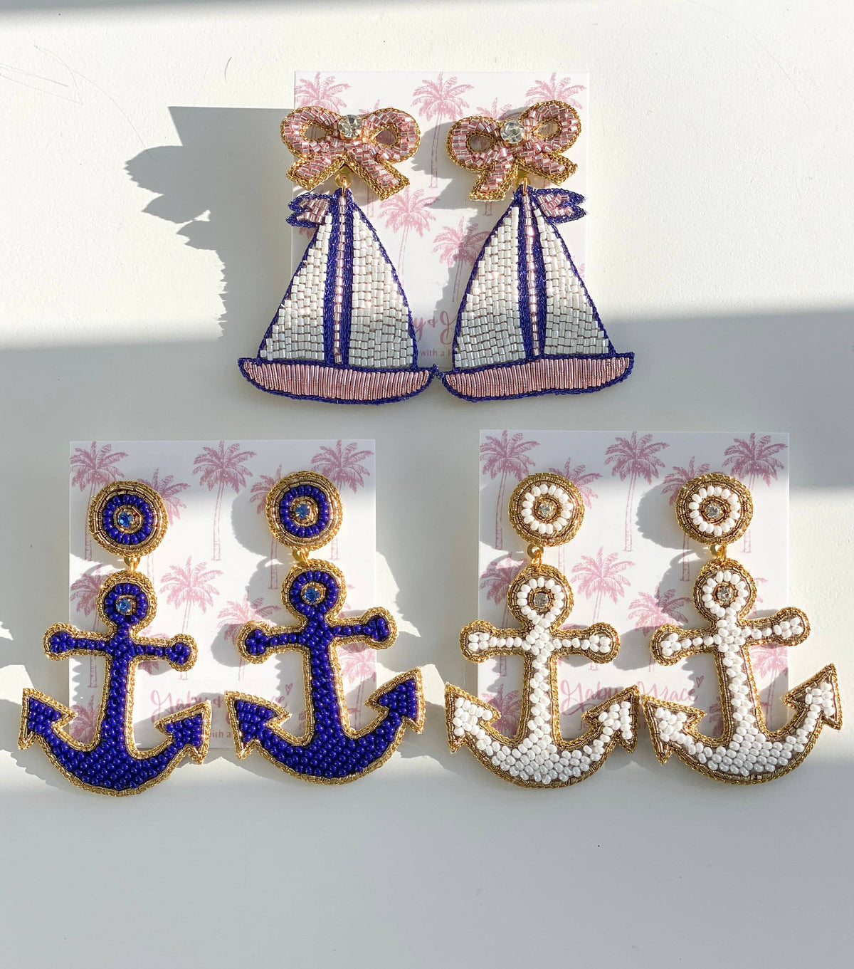 Gaby & Grace Yacht Anchor Earrings in White